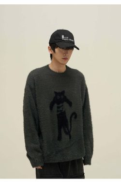 Y2K Grunge Neko Sweater - Retro 90s Fashion, Summer Y2K Outfits, Pastel Goth Style
