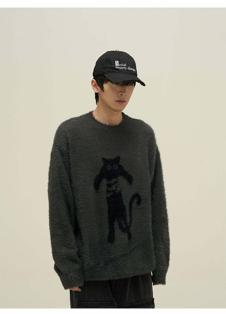 Y2K Grunge Neko Sweater - Retro 90s Fashion, Summer Y2K Outfits, Pastel Goth Style