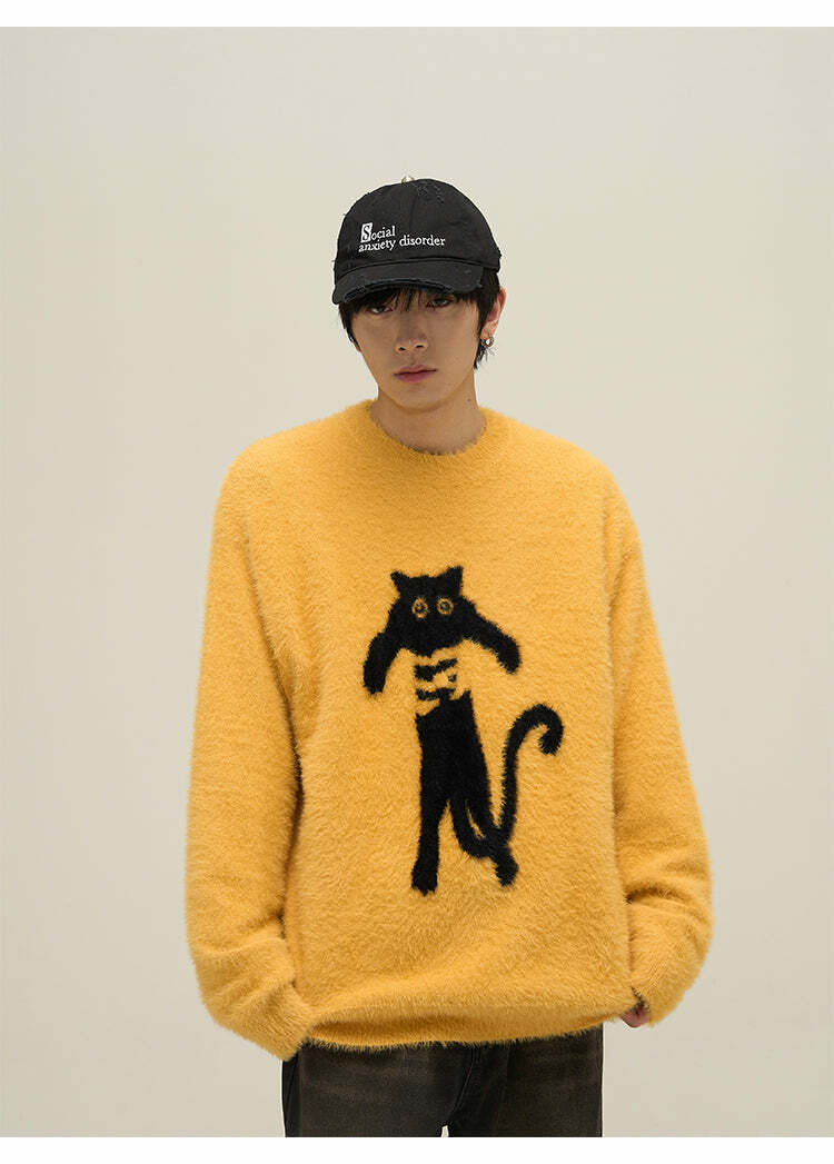 Y2K Grunge Neko Sweater - Retro 90s Fashion, Summer Y2K Outfits, Pastel Goth Style
