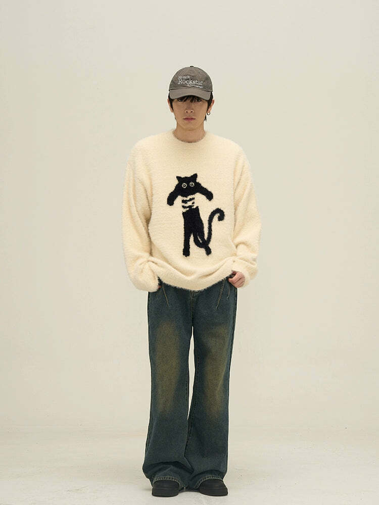 Y2K Grunge Neko Sweater - Retro 90s Fashion, Summer Y2K Outfits, Pastel Goth Style
