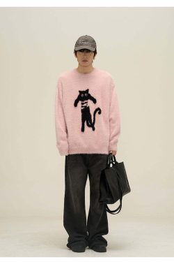 Y2K Grunge Neko Sweater - Retro 90s Fashion, Summer Y2K Outfits, Pastel Goth Style