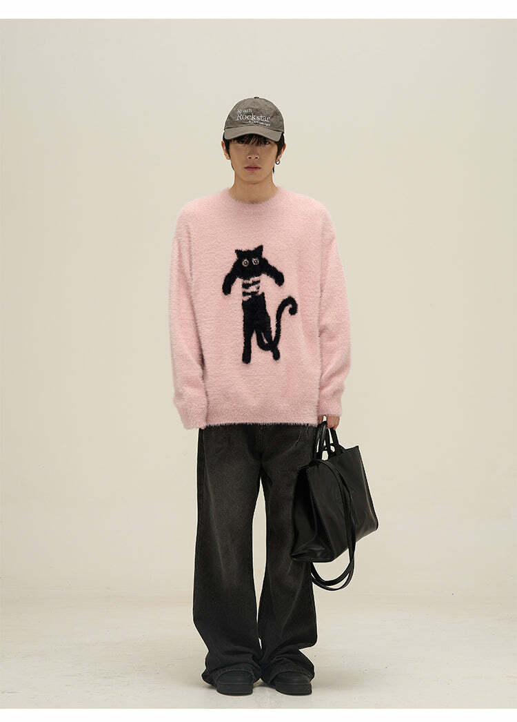 Y2K Grunge Neko Sweater - Retro 90s Fashion, Summer Y2K Outfits, Pastel Goth Style