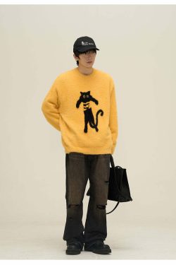 Y2K Grunge Neko Sweater - Retro 90s Fashion, Summer Y2K Outfits, Pastel Goth Style