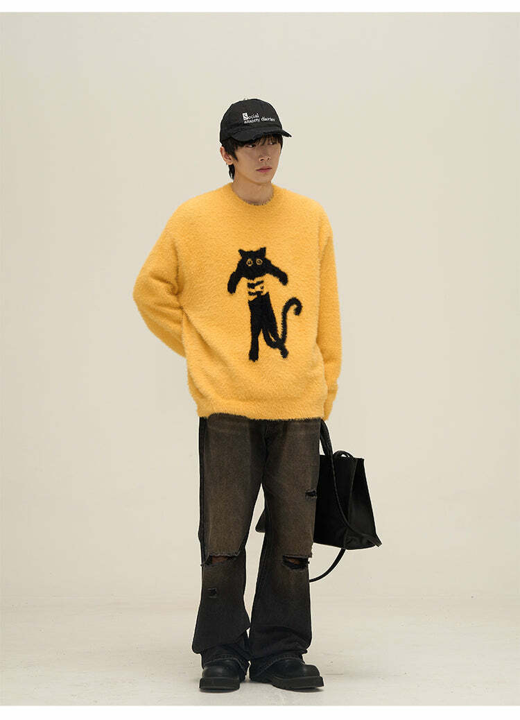 Y2K Grunge Neko Sweater - Retro 90s Fashion, Summer Y2K Outfits, Pastel Goth Style