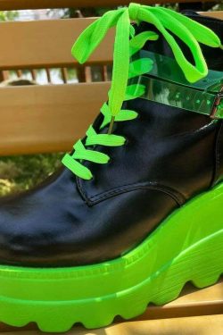 Y2K Grunge Neon Green Platform Shoes - Darkwave Cyber Punk Rave, 90s Retro Fashion