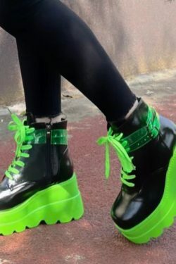 Y2K Grunge Neon Green Platform Shoes - Darkwave Cyber Punk Rave, 90s Retro Fashion