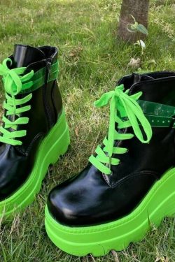 Y2K Grunge Neon Green Platform Shoes - Darkwave Cyber Punk Rave, 90s Retro Fashion