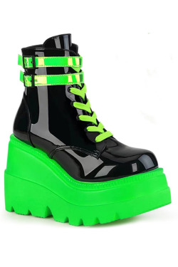 Y2K Grunge Neon Green Platform Shoes - Darkwave Cyber Punk Rave, 90s Retro Fashion