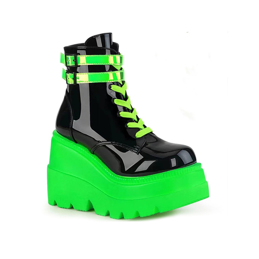 Y2K Grunge Neon Green Platform Shoes - Darkwave Cyber Punk Rave, 90s Retro Fashion