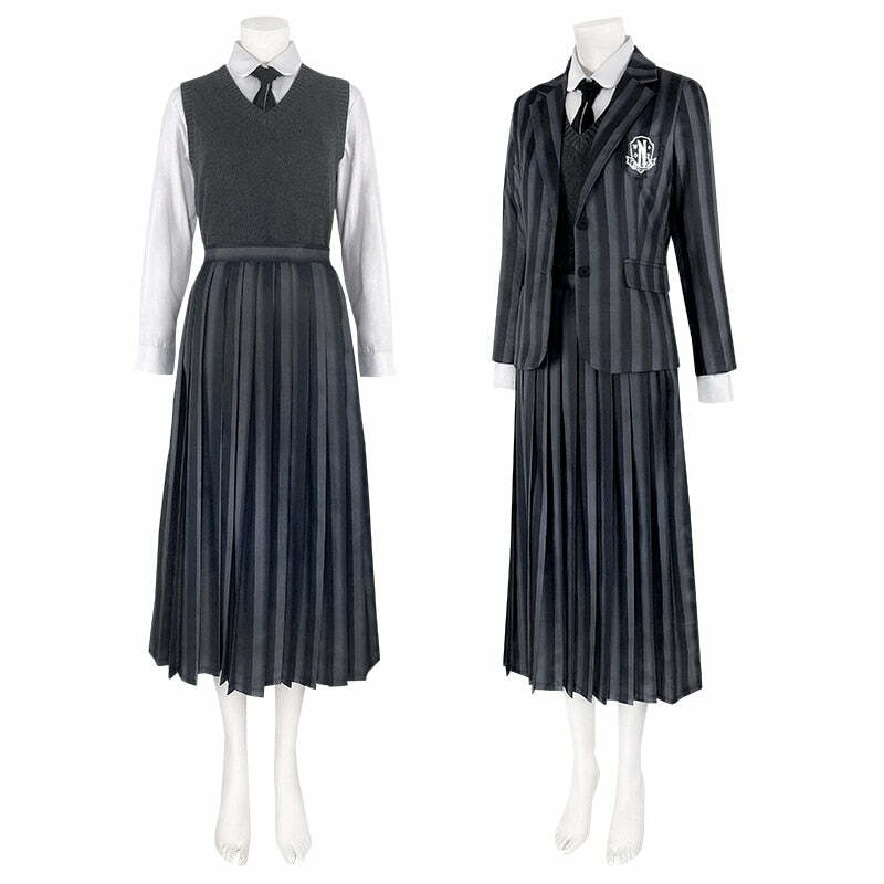 Y2K Grunge Nevermore Academy School Uniform - 90s Goth Retro Style for Women