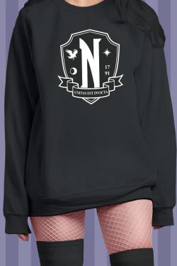 Y2K Grunge Nevermore Academy Sweatshirt - Retro 90s Fashion, Gothic Y2K, Pastel Goth Style