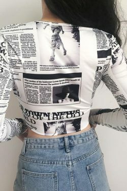 Y2K Grunge Newspaper Crop Top - 90s Retro Summer Outfit, Y2K Party & Club Fashion