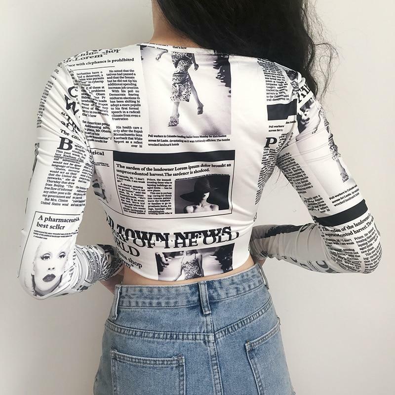 Y2K Grunge Newspaper Crop Top - 90s Retro Summer Outfit, Y2K Party & Club Fashion