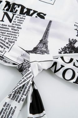 Y2K Grunge Newspaper Crop Top - 90s Retro Summer Outfit, Y2K Party & Club Fashion
