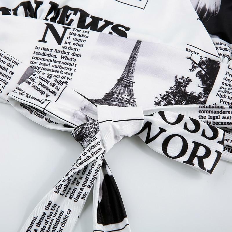 Y2K Grunge Newspaper Crop Top - 90s Retro Summer Outfit, Y2K Party & Club Fashion
