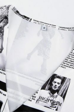 Y2K Grunge Newspaper Crop Top - 90s Retro Summer Outfit, Y2K Party & Club Fashion
