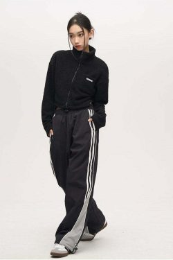 Y2K Grunge Nylon Track Pants - Retro 90s Fashion, Summer Y2K Outfits, Gothic Y2K Style