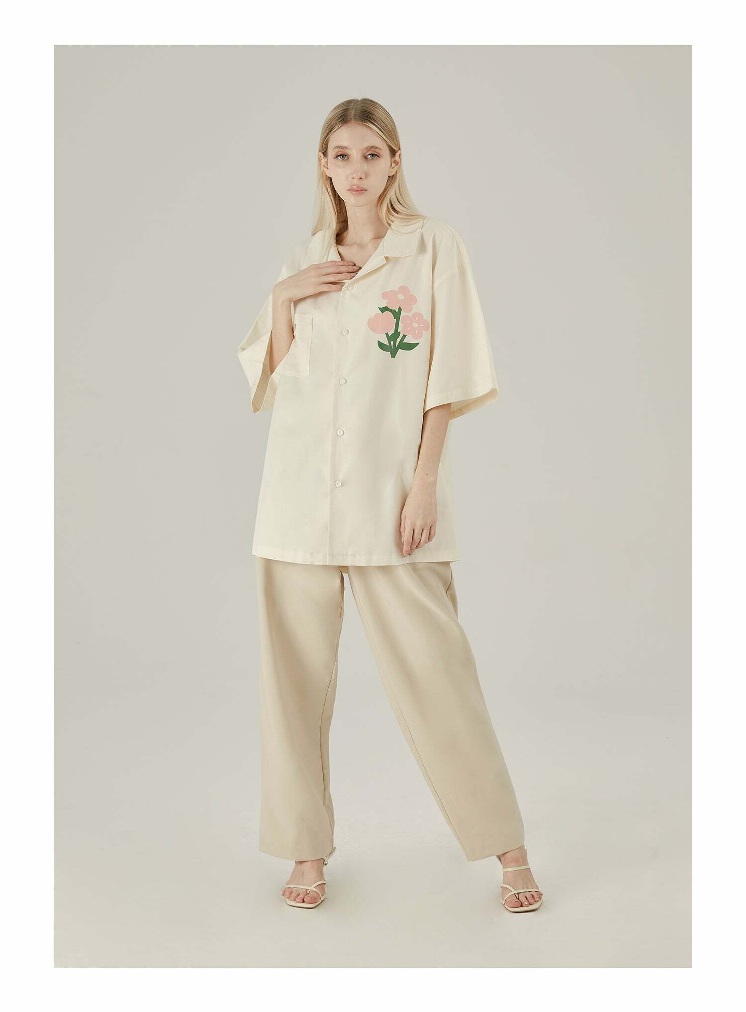 Y2K Grunge Off-White Button-Up Shirt - 90s Fashion, Retro Style, Summer Y2K Outfits