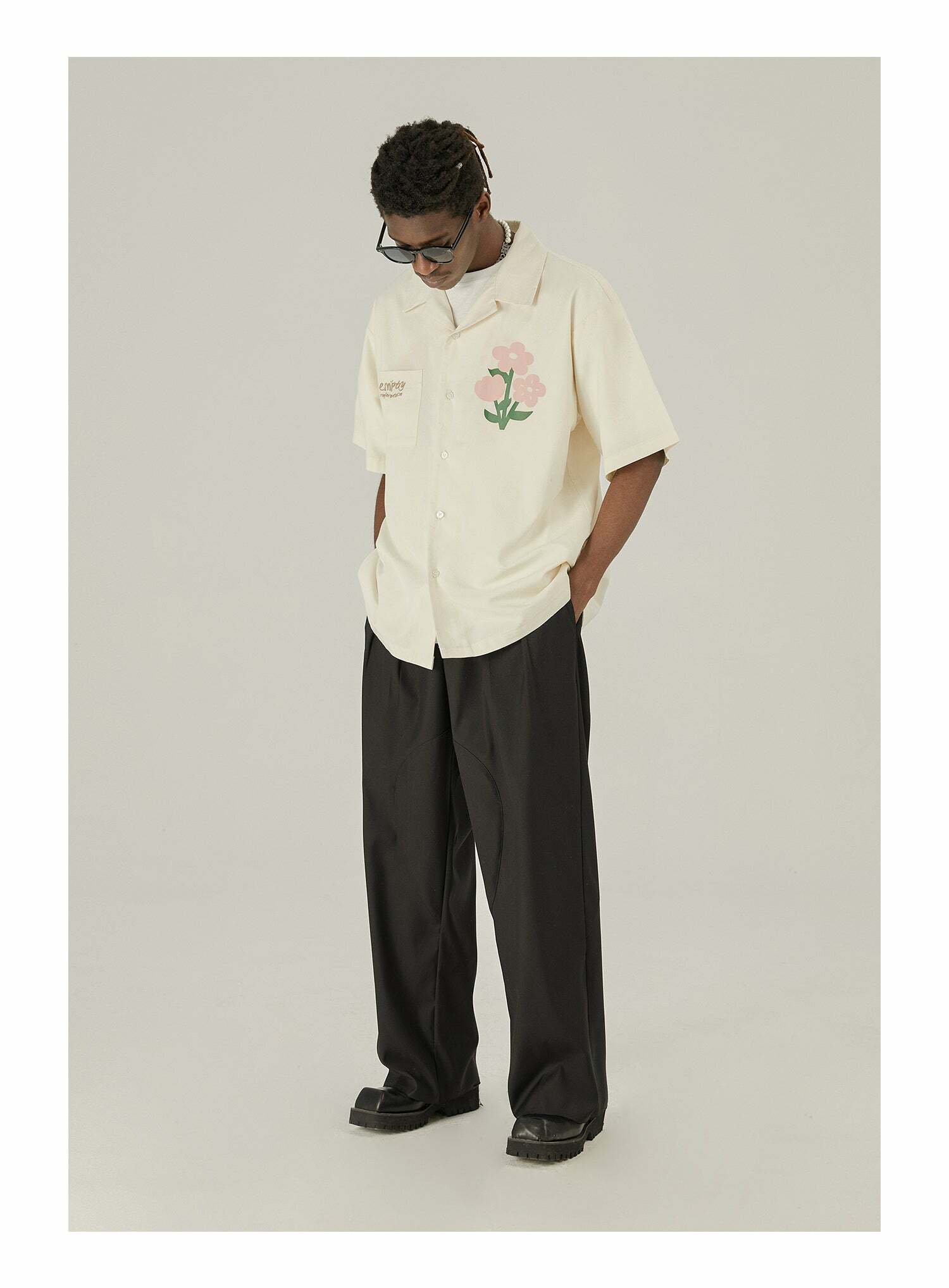 Y2K Grunge Off-White Button-Up Shirt - 90s Fashion, Retro Style, Summer Y2K Outfits