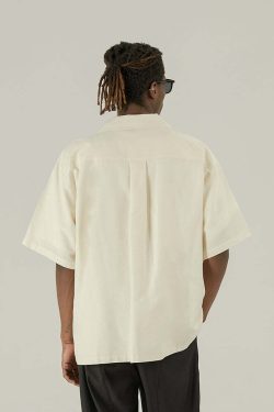 Y2K Grunge Off-White Button-Up Shirt - 90s Fashion, Retro Style, Summer Y2K Outfits