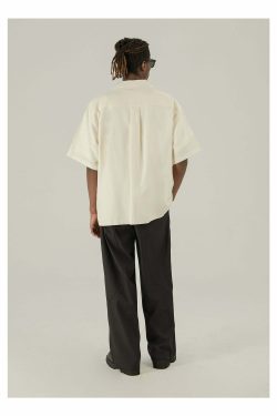 Y2K Grunge Off-White Button-Up Shirt - 90s Fashion, Retro Style, Summer Y2K Outfits