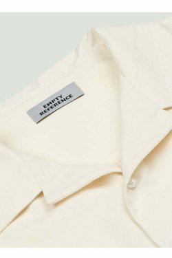 Y2K Grunge Off-White Button-Up Shirt - 90s Fashion, Retro Style, Summer Y2K Outfits