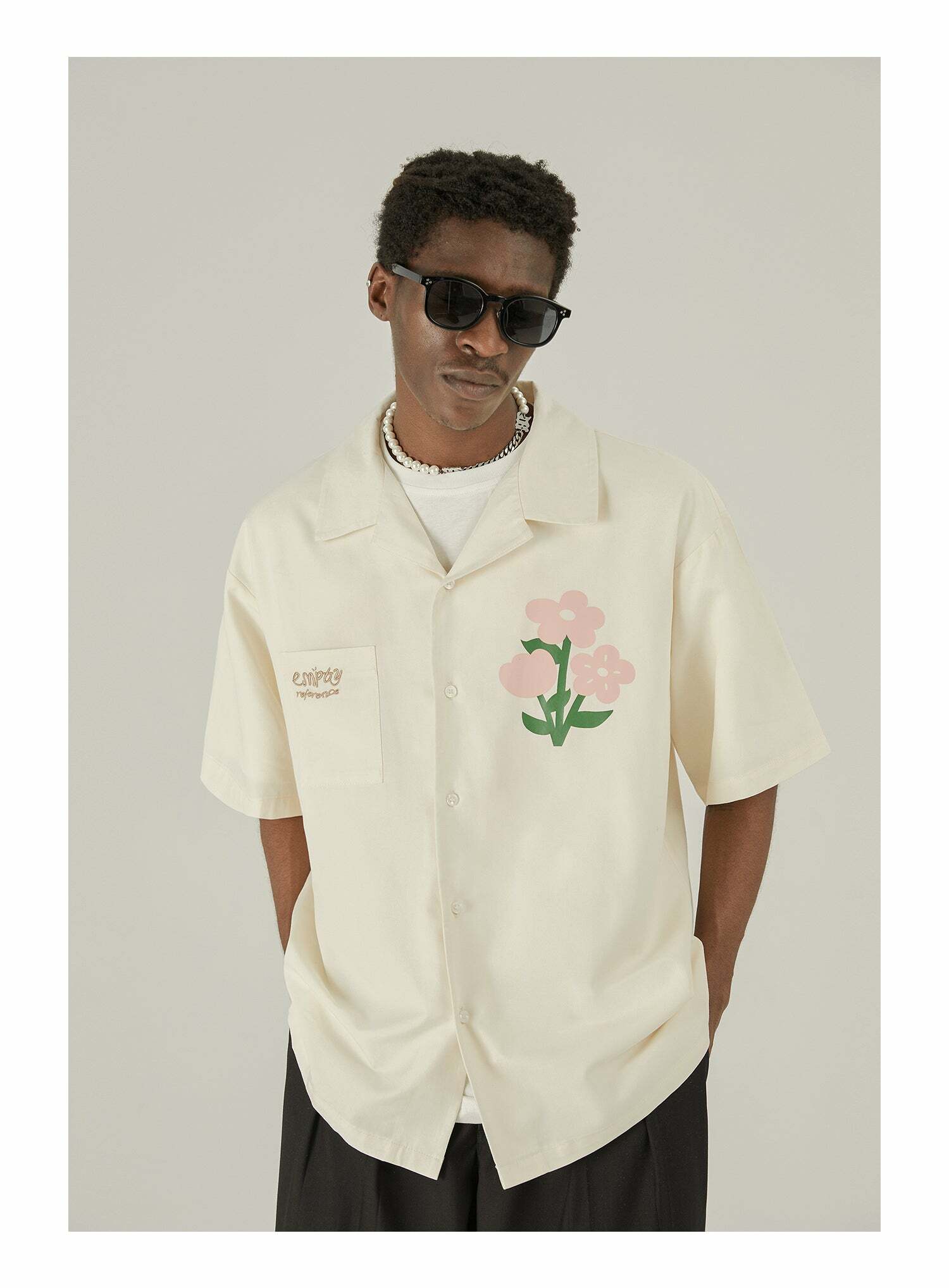 Y2K Grunge Off-White Button-Up Shirt - 90s Fashion, Retro Style, Summer Y2K Outfits