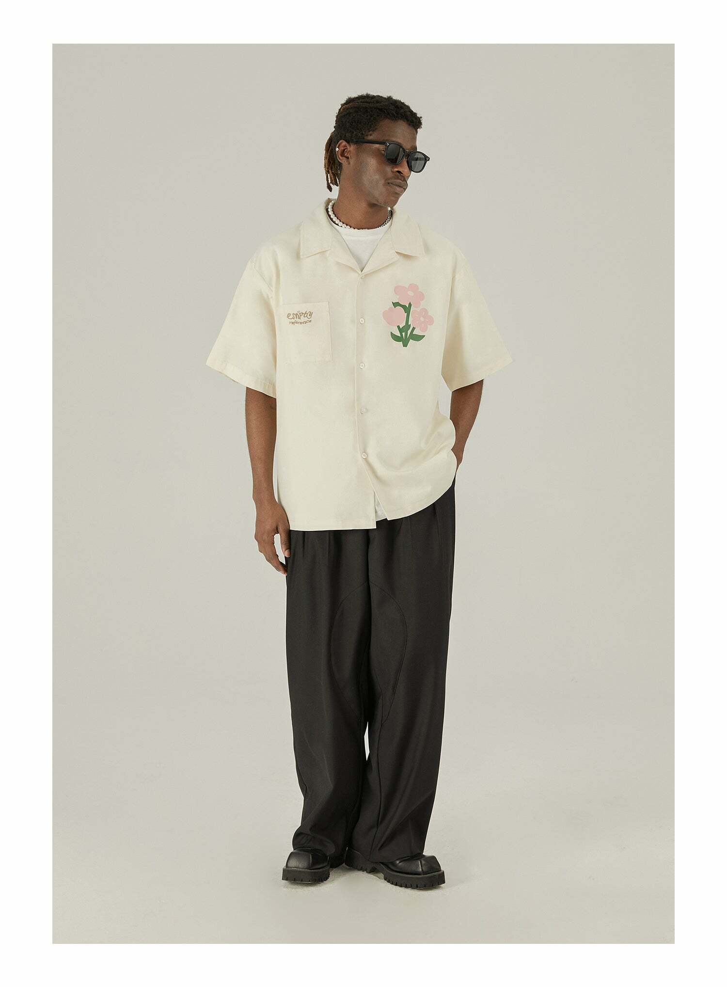 Y2K Grunge Off-White Button-Up Shirt - Retro 90s Fashion, Summer Y2K Outfits, Pastel Goth Style