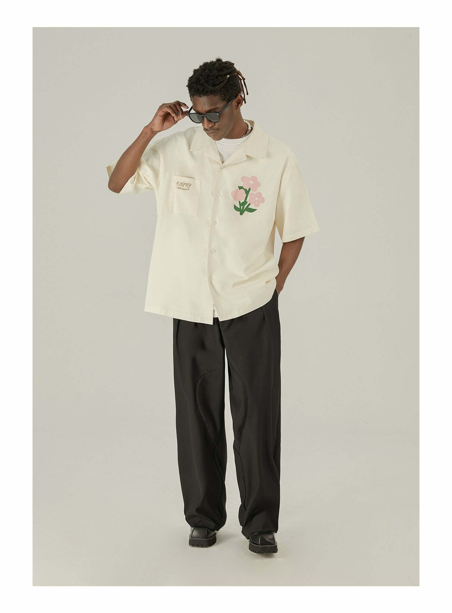 Y2K Grunge Off-White Button-Up Shirt - Retro 90s Fashion, Summer Y2K Outfits, Pastel Goth Style