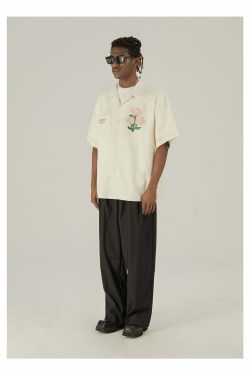 Y2K Grunge Off-White Button-Up Shirt - Retro 90s Fashion, Summer Y2K Outfits, Pastel Goth Style