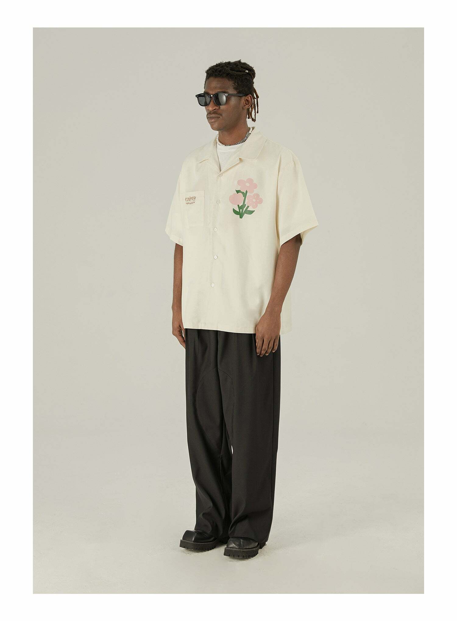 Y2K Grunge Off-White Button-Up Shirt - Retro 90s Fashion, Summer Y2K Outfits, Pastel Goth Style