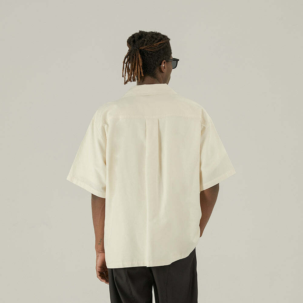 Y2K Grunge Off-White Button-Up Shirt - Retro 90s Fashion, Summer Y2K Outfits, Pastel Goth Style
