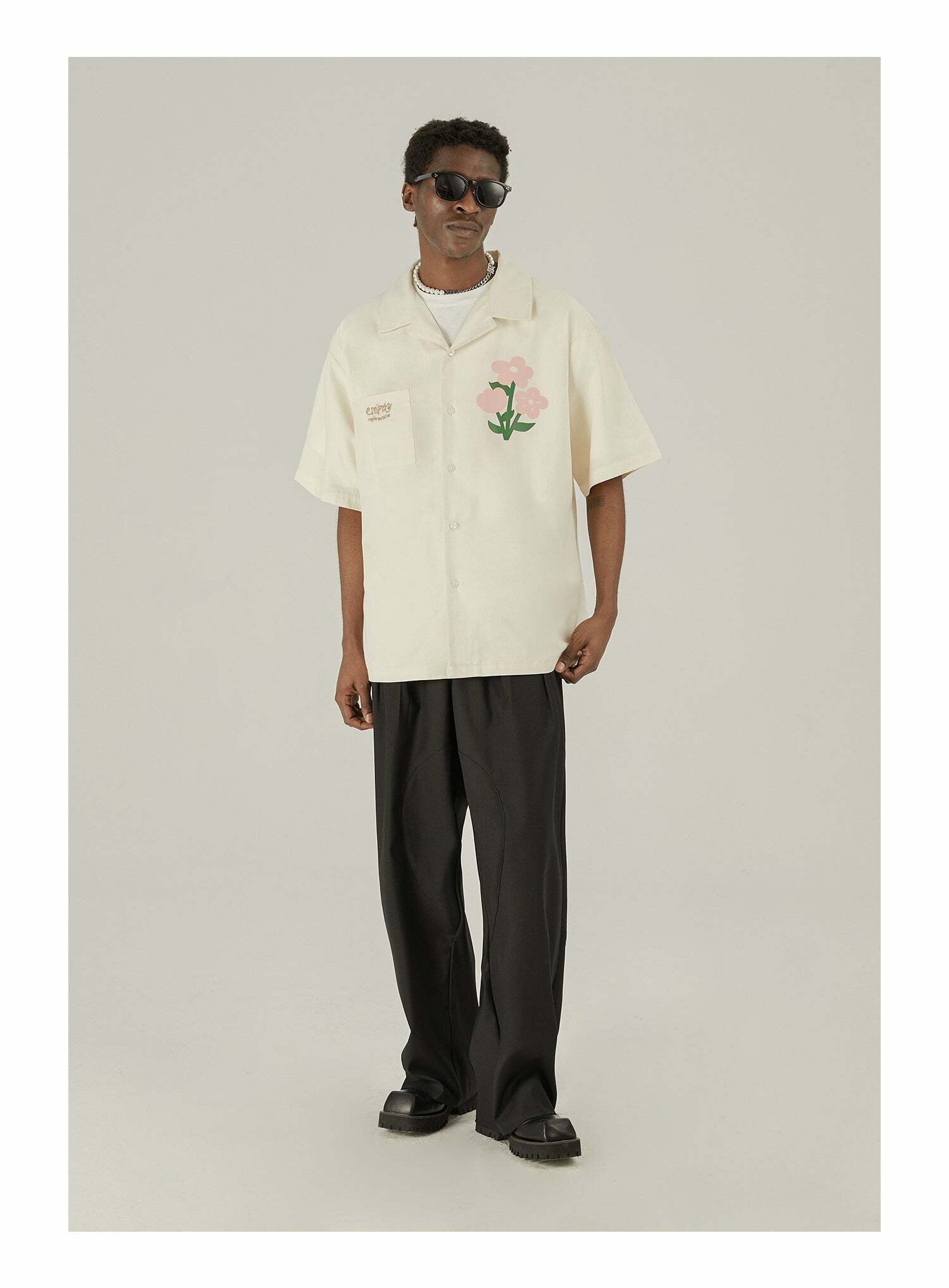 Y2K Grunge Off-White Button-Up Shirt - Retro 90s Fashion, Summer Y2K Outfits, Pastel Goth Style