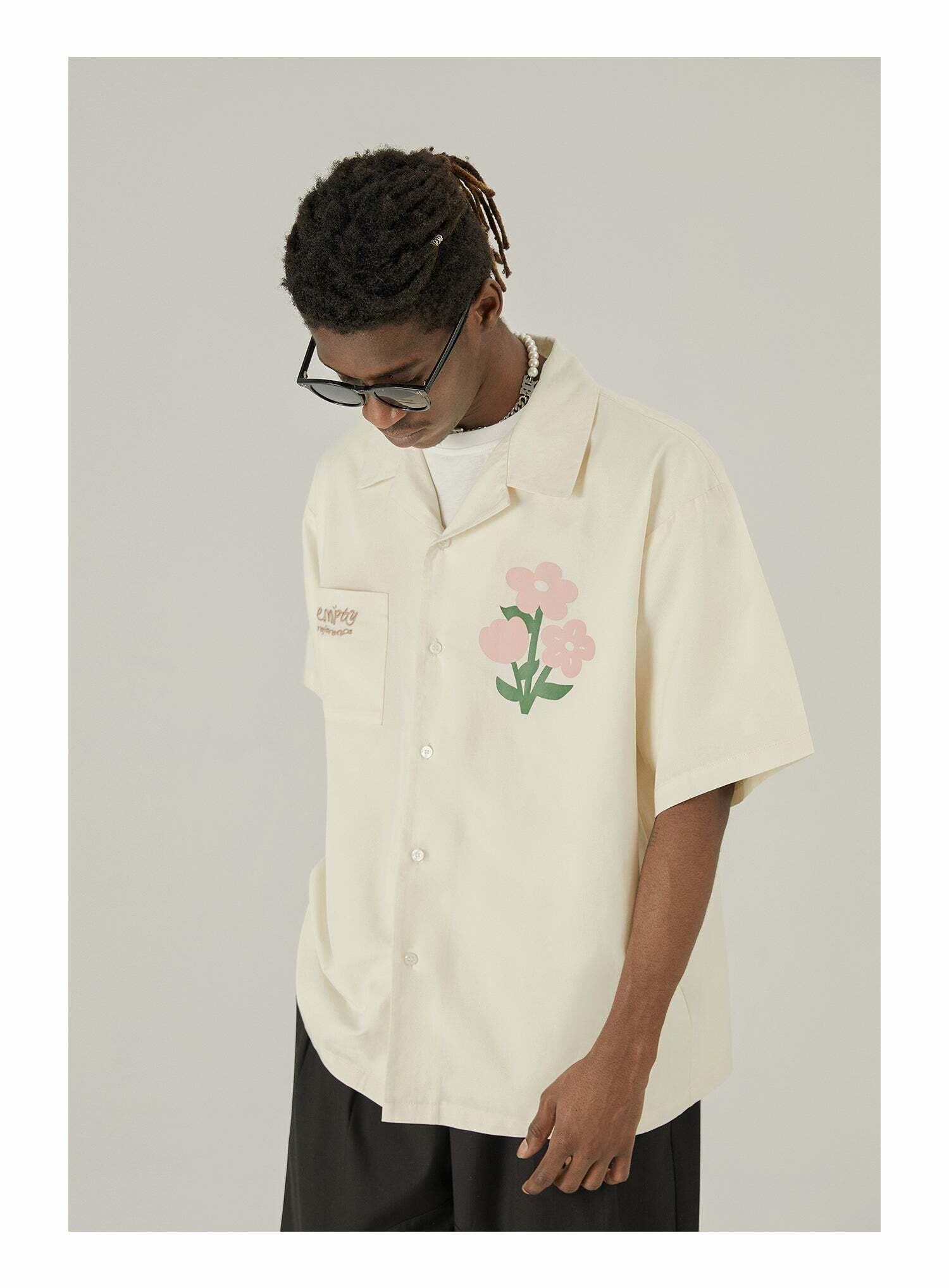 Y2K Grunge Off-White Button-Up Shirt - Retro 90s Fashion, Summer Y2K Outfits, Pastel Goth Style