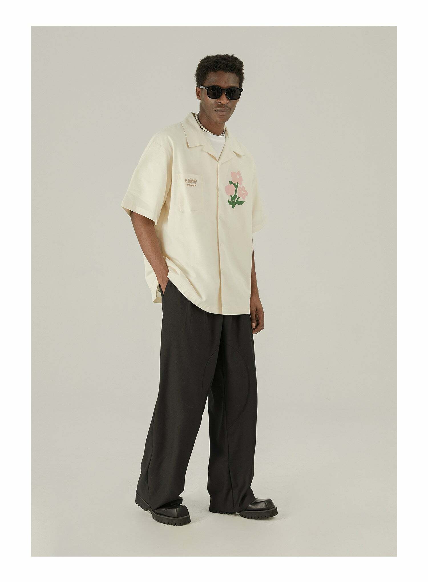 Y2K Grunge Off-White Button-Up Shirt - Retro 90s Fashion, Summer Y2K Outfits, Pastel Goth Style