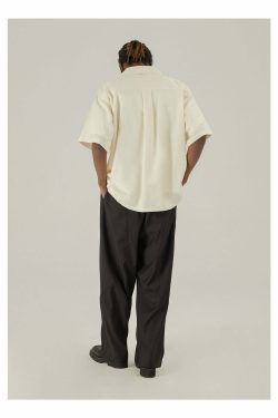 Y2K Grunge Off-White Button-Up Shirt - Retro 90s Fashion, Summer Y2K Outfits, Pastel Goth Style