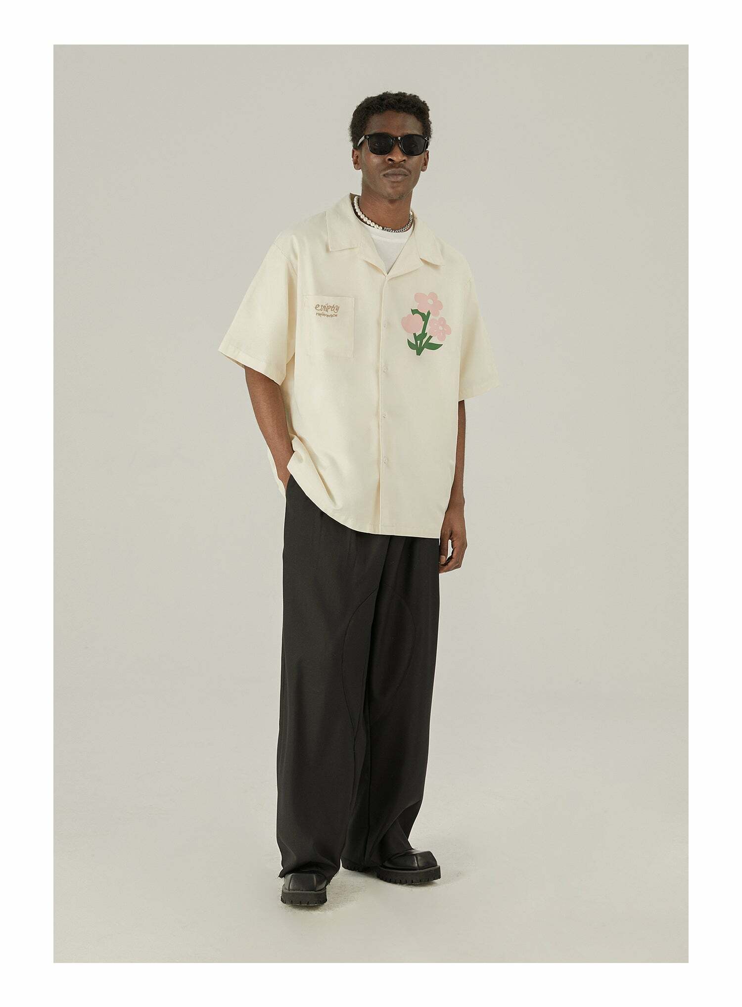Y2K Grunge Off-White Button-Up Shirt - Retro 90s Fashion, Summer Y2K Outfits, Pastel Goth Style