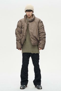Y2K Grunge Overlapped Puffer Jacket - Retro 90s Fashion, Summer Y2K Outfits, Gothic Style