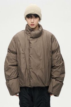 Y2K Grunge Overlapped Puffer Jacket - Retro 90s Fashion, Summer Y2K Outfits, Gothic Style