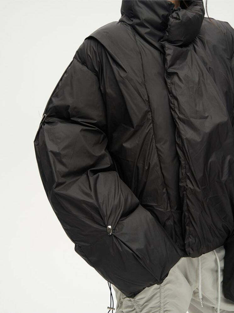 Y2K Grunge Overlapped Puffer Jacket - Retro 90s Fashion, Summer Y2K Outfits, Gothic Style