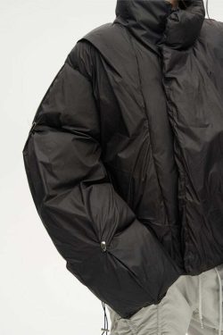 Y2K Grunge Overlapped Puffer Jacket - Retro 90s Fashion, Summer Y2K Outfits, Gothic Y2K Style
