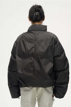 Y2K Grunge Overlapped Puffer Jacket - Retro 90s Fashion, Summer Y2K Outfits, Gothic Y2K Style