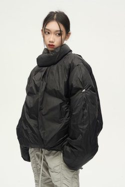Y2K Grunge Overlapped Puffer Jacket - Retro 90s Fashion, Summer Y2K Outfits, Gothic Y2K Style