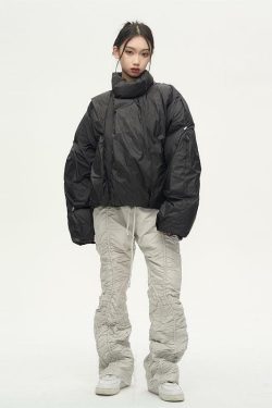 Y2K Grunge Overlapped Puffer Jacket - Retro 90s Fashion, Summer Y2K Outfits, Gothic Y2K Style