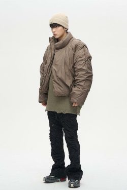 Y2K Grunge Overlapped Puffer Jacket - Retro 90s Fashion, Summer Y2K Outfits, Gothic Y2K Style