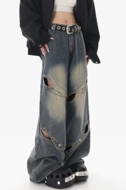Y2K Grunge Oversized Baggy Jeans - Retro 90s Fashion, Summer Y2K Outfits, Hip Hop Style