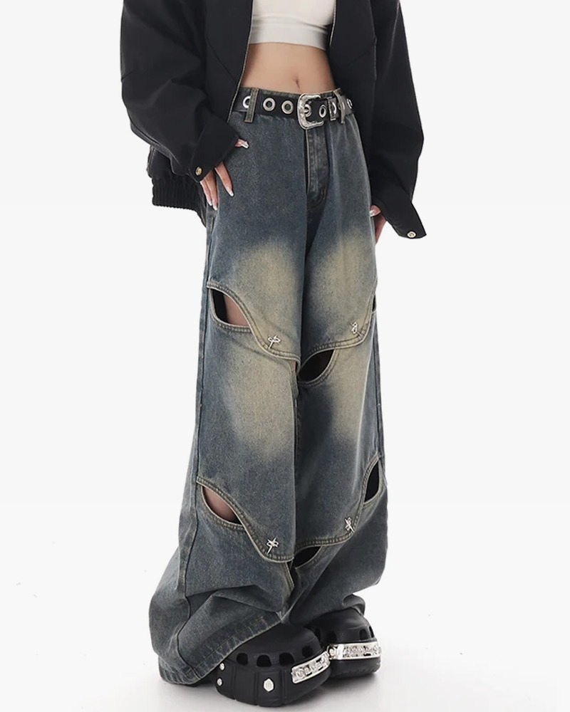 Y2K Grunge Oversized Baggy Jeans - Retro 90s Fashion, Summer Y2K Outfits, Hip Hop Style