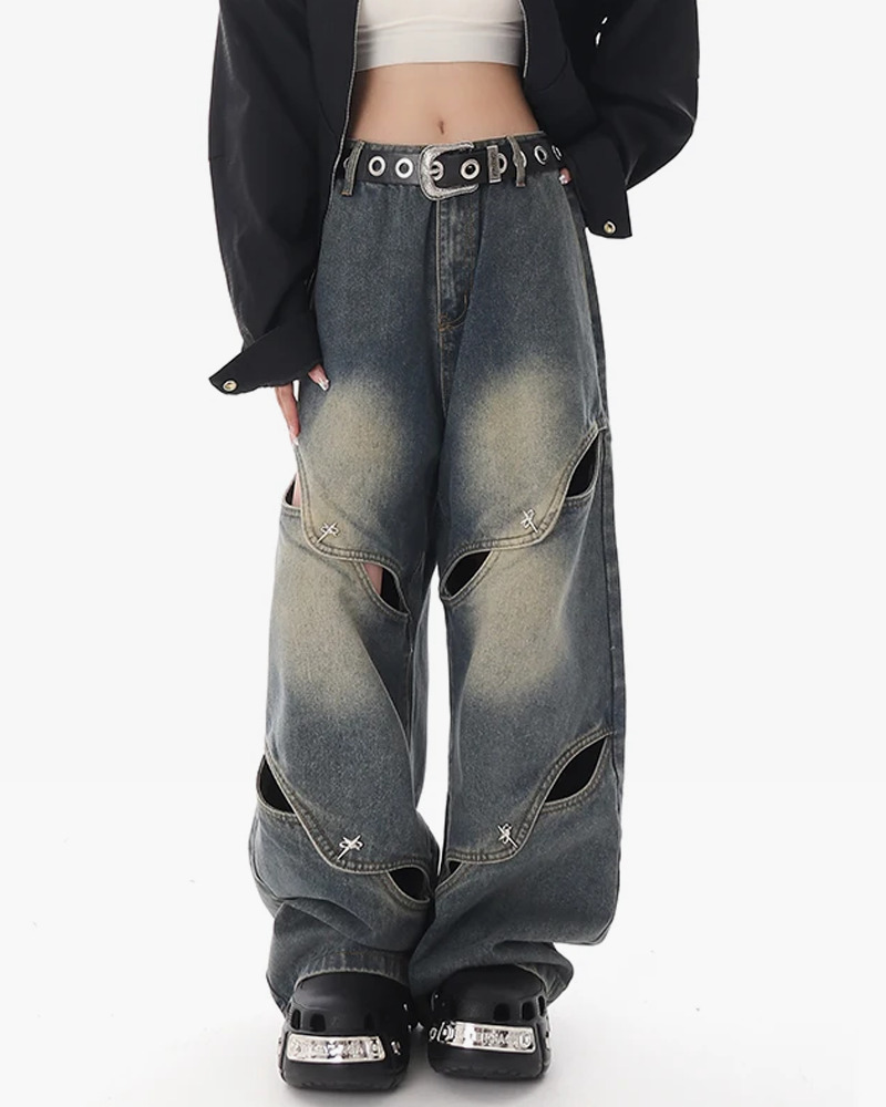 Y2K Grunge Oversized Baggy Jeans - Retro 90s Fashion, Summer Y2K Outfits, Hip Hop Style