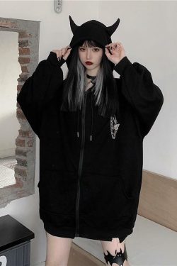 Y2K Grunge Oversized Black Zip Up Hoodie - 90s Fashion, Retro Style, Y2K Summer Outfits