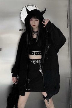 Y2K Grunge Oversized Black Zip Up Hoodie - 90s Fashion, Retro Style, Y2K Summer Outfits